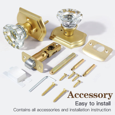 CLCTK crystal glass knob with satin brass finish for modern decor.
