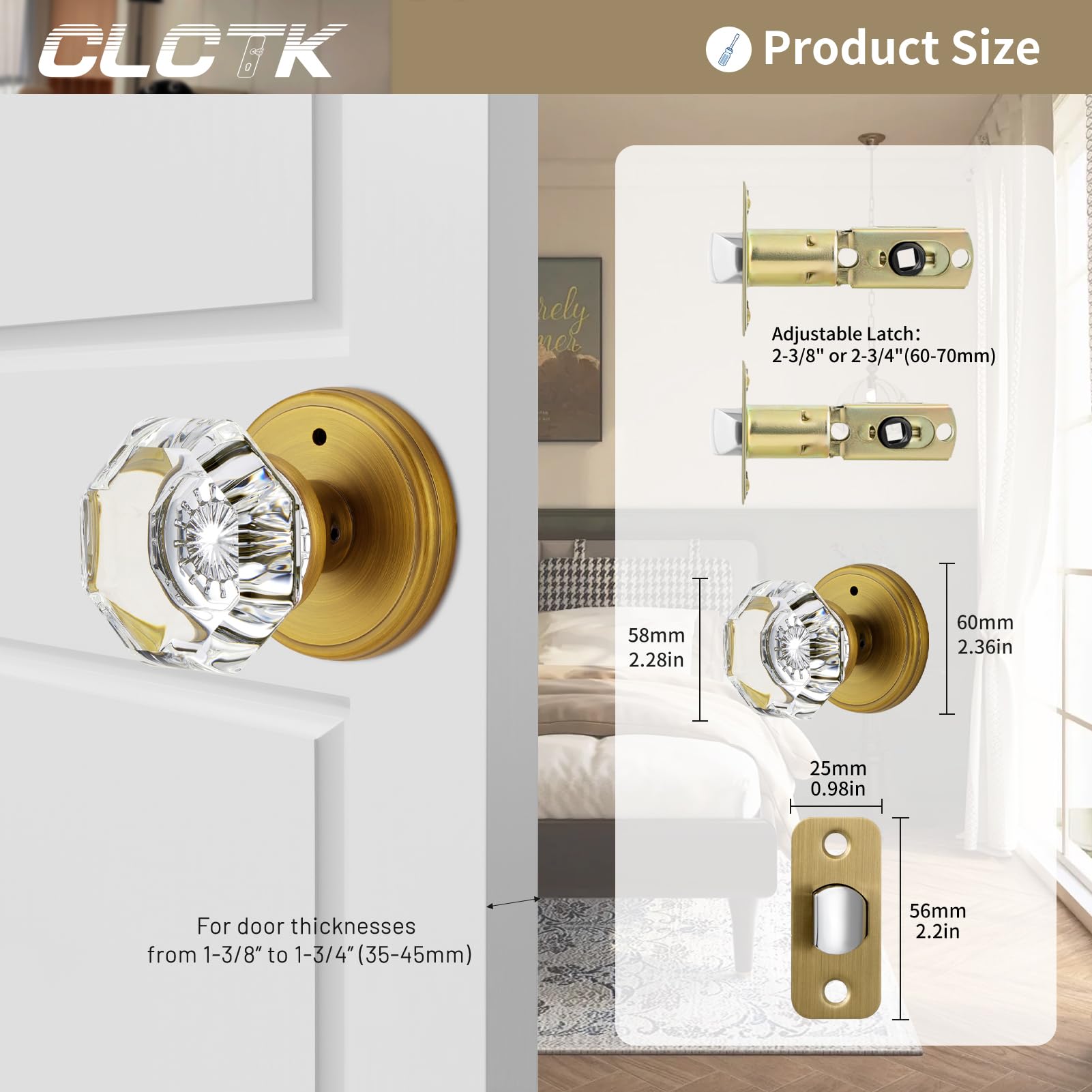 CLCTK crystal glass knob catches light for eye-catching closet or entryway accents.