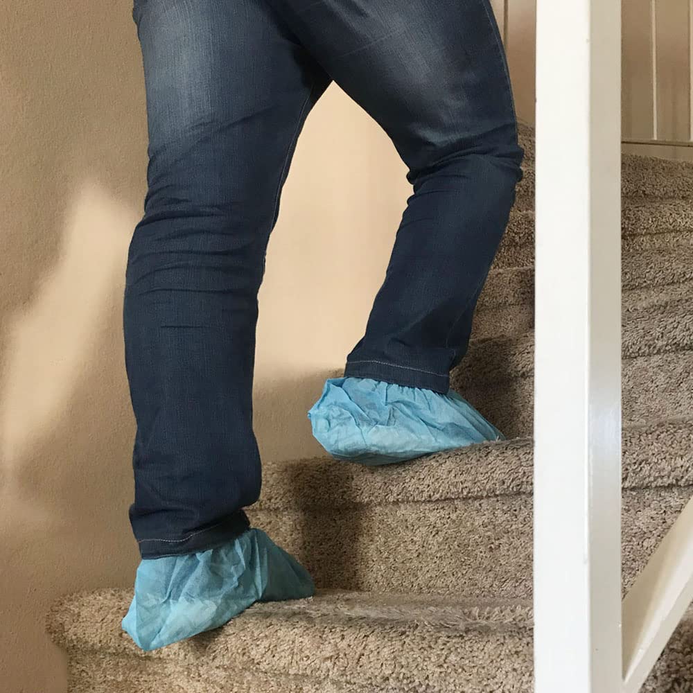 Cleaing XL disposable shoe covers nonwoven material highlights durability.