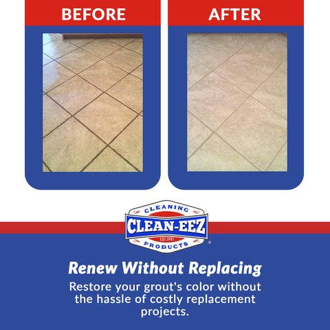 Bathroom shower grout cleaned with Clean-eez Grout-eez on ceramic surfaces