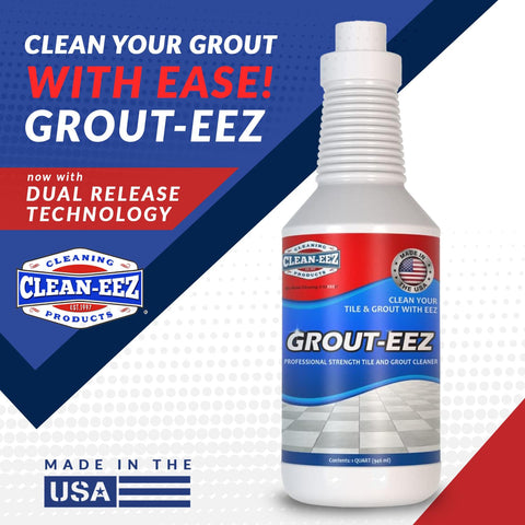 Clean-eez Grout-eez deep-clean results on stubborn grout grime and stains.