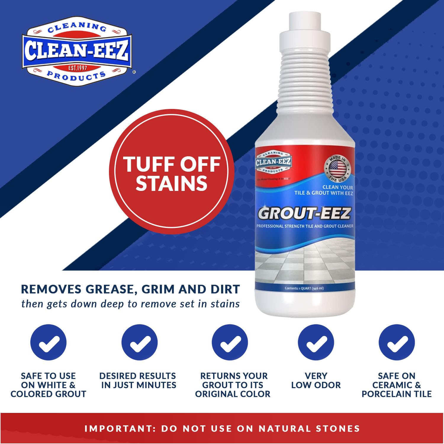 Clean-eez Grout-eez heavy-duty cleaner packaging and 32 oz bottle.