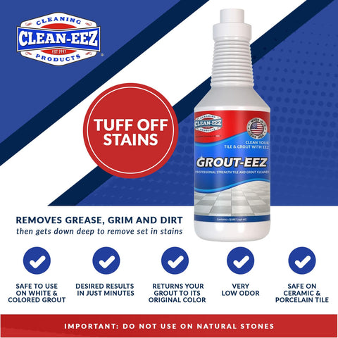 Clean-eez Grout-eez heavy-duty cleaner packaging and 32 oz bottle.