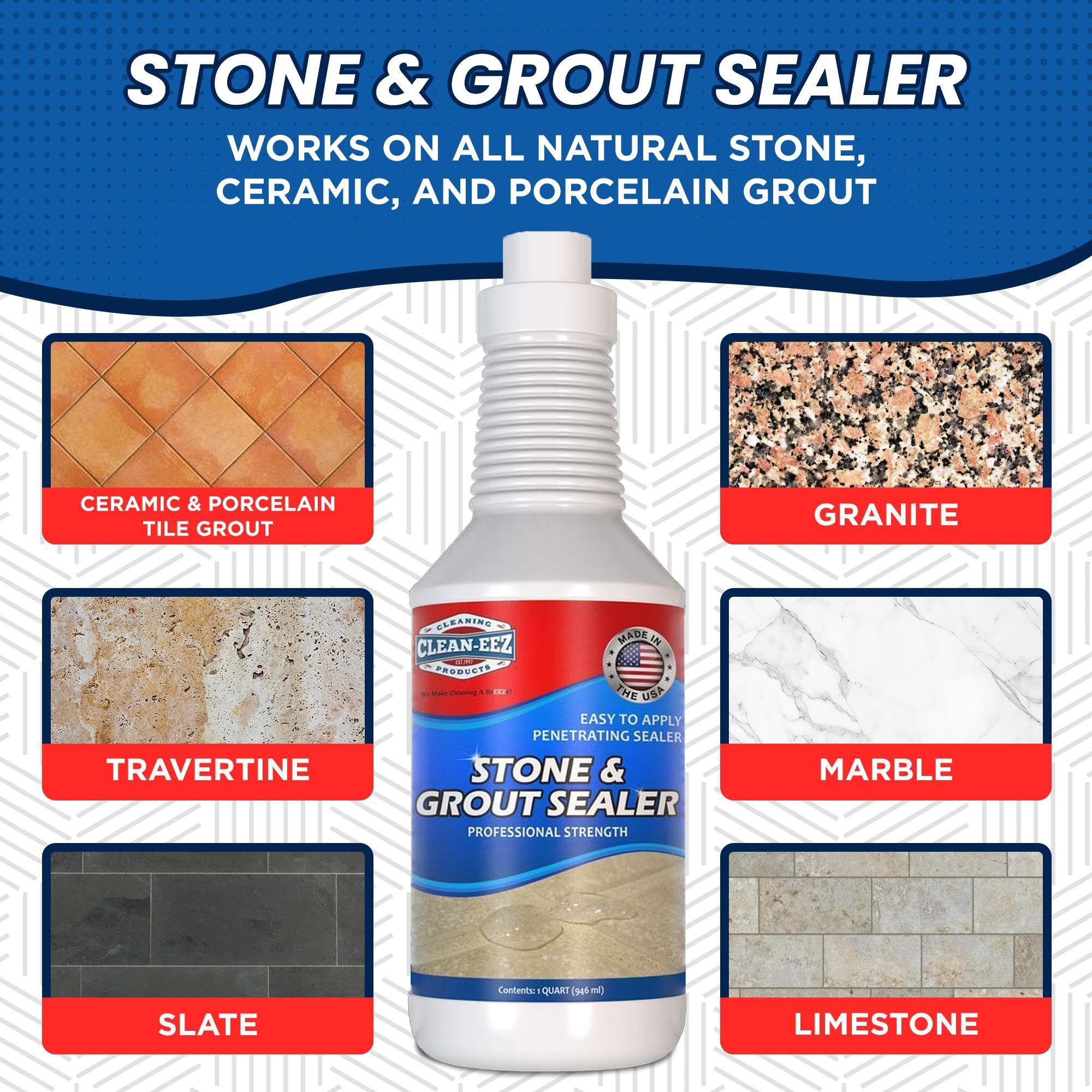Floors and showers stay cleaner with Clean-eez Grout Sealer protection.
