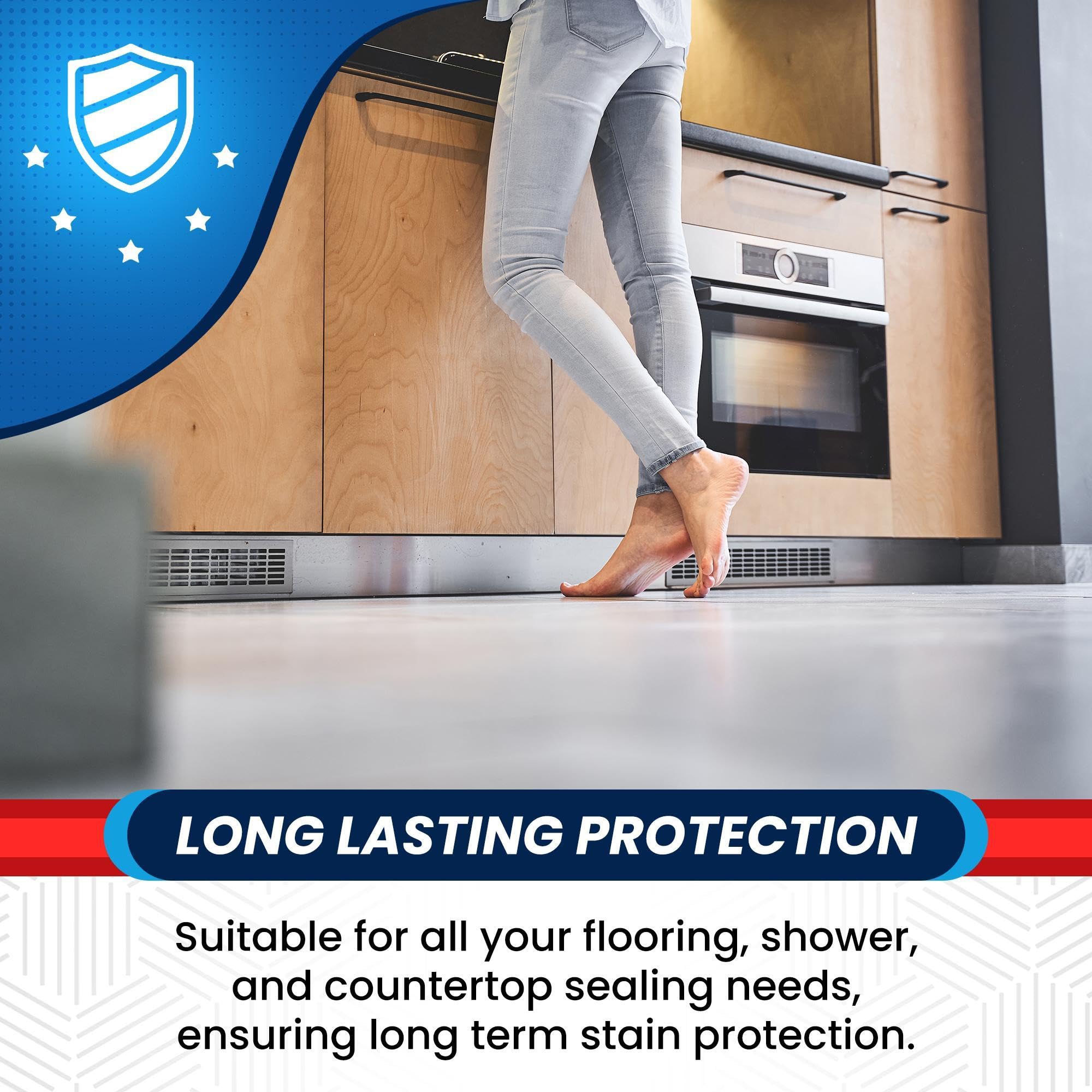 Water barrier close-up protects surfaces from water stains with Clean-eez Grout Sealer.