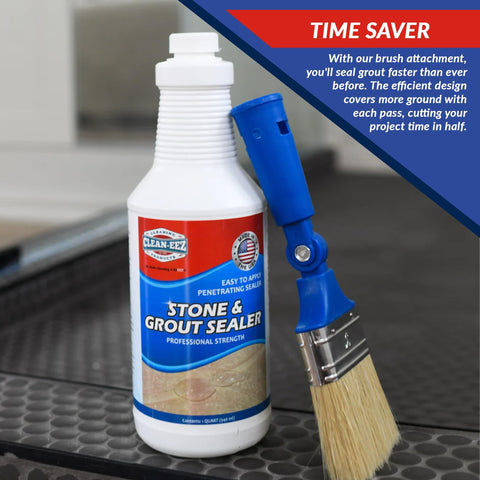 Clean-eez sealing brush with pole attachment for floor sealing ease.