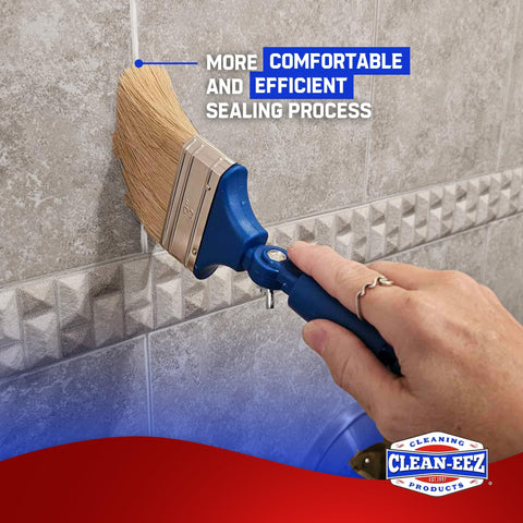 Clean-eez stone sealer application shows even coverage on ceramic surfaces.
