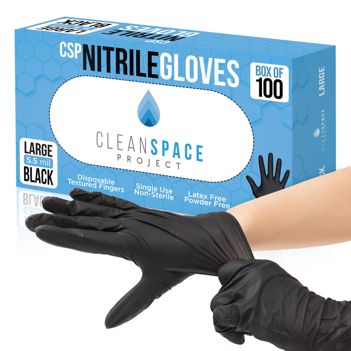 Clean Space Project Black Nitrile Gloves box of 100 for versatile protection