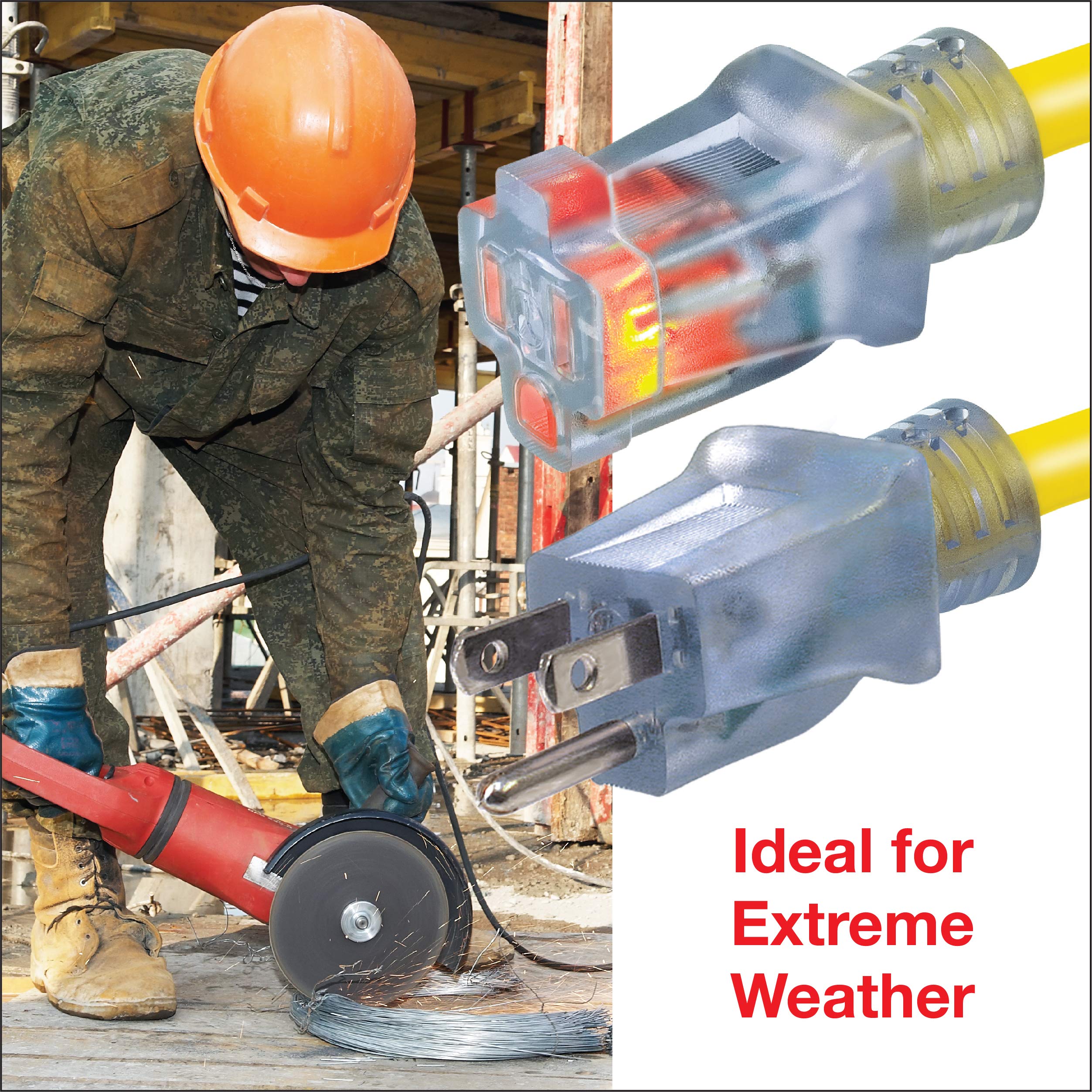 Clear Power 3-prong grounded plug ensures safe, grounded connections.