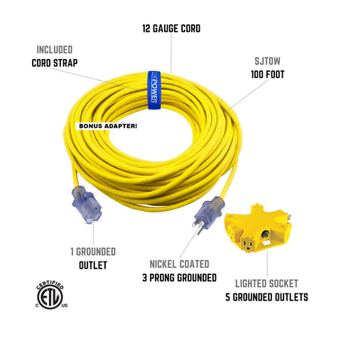 Clear Power five-outlet adapter attached for versatile power distribution.