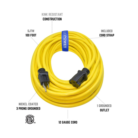Clear Power grounded 3-prong plug for secure outdoor connections.