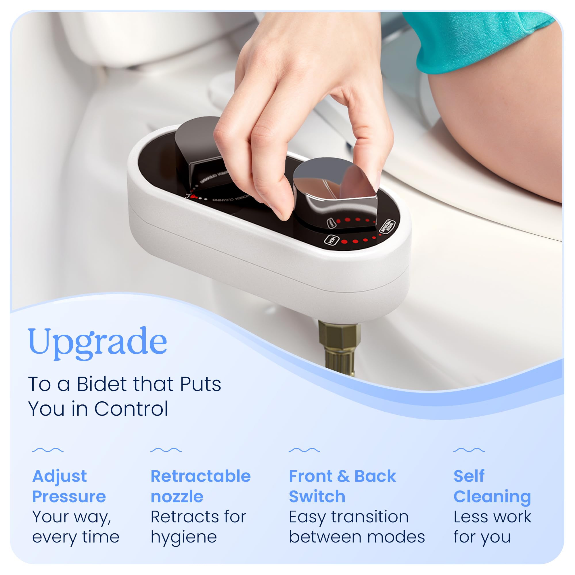 CLEAR REAR adjustable water pressure for personalized spray strength