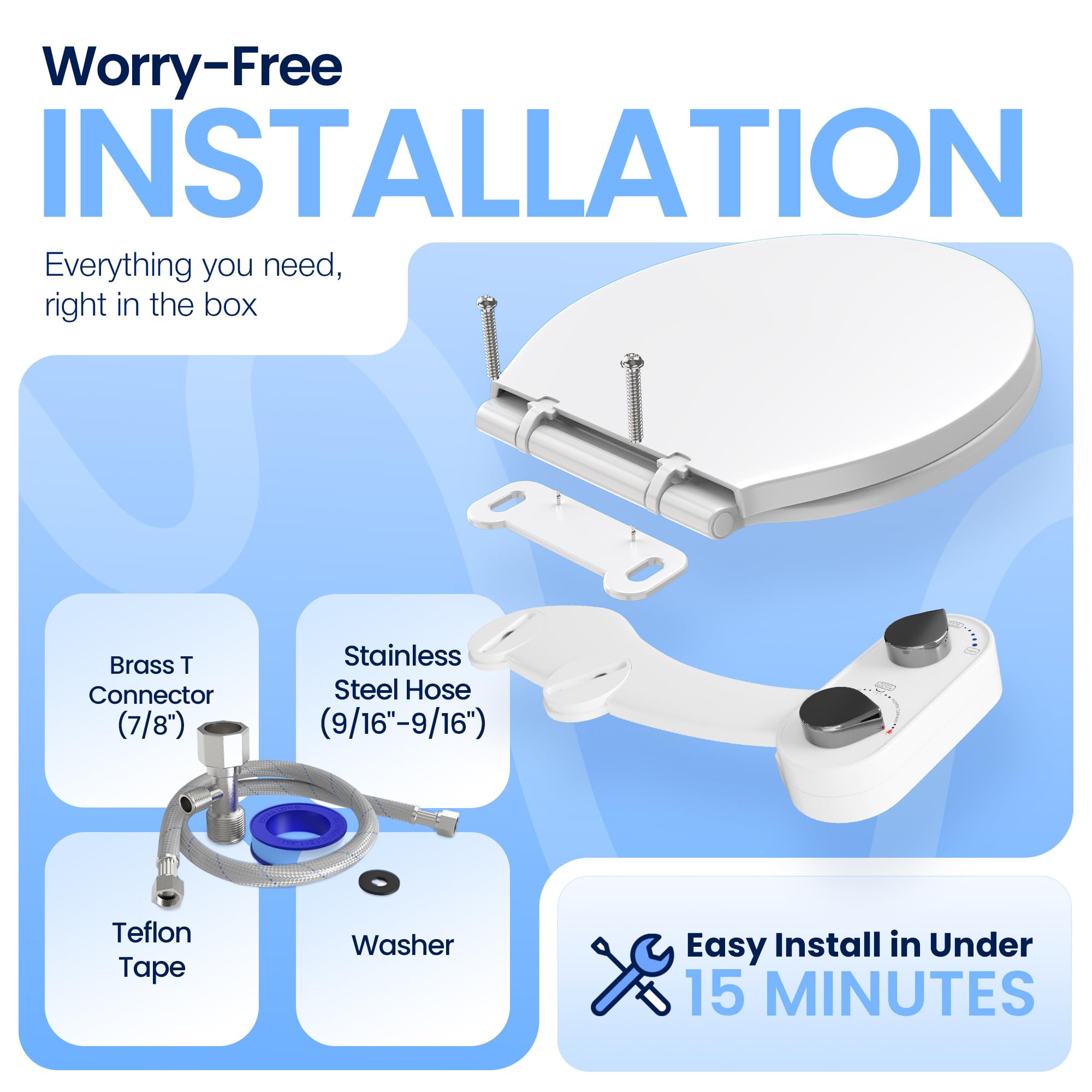 CLEAR REAR dual nozzles retractable for hygienic rear and feminine cleansing.