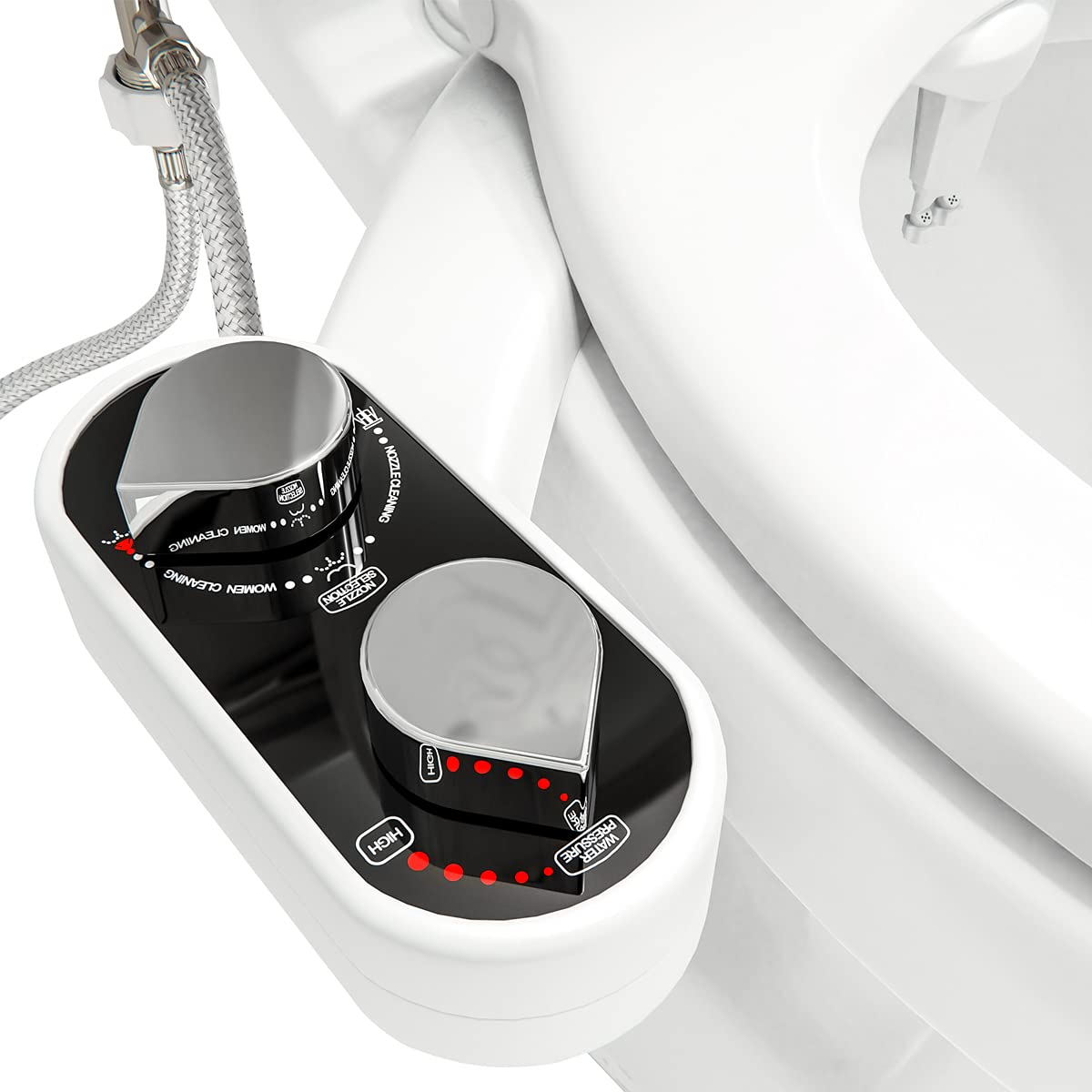 CLEAR REAR bidet attachment installs under the toilet seat for a quick upgrade