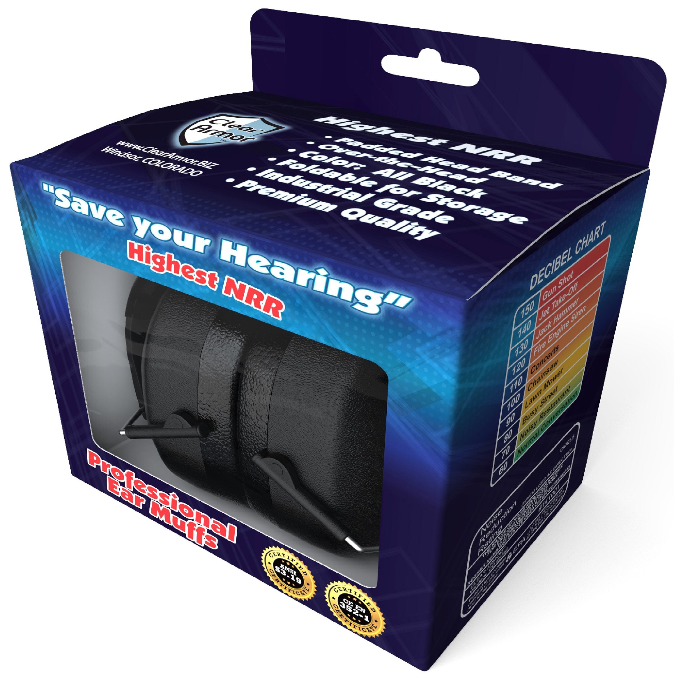 ClearArmor ANSI-certified earmuffs meet safety testing standards