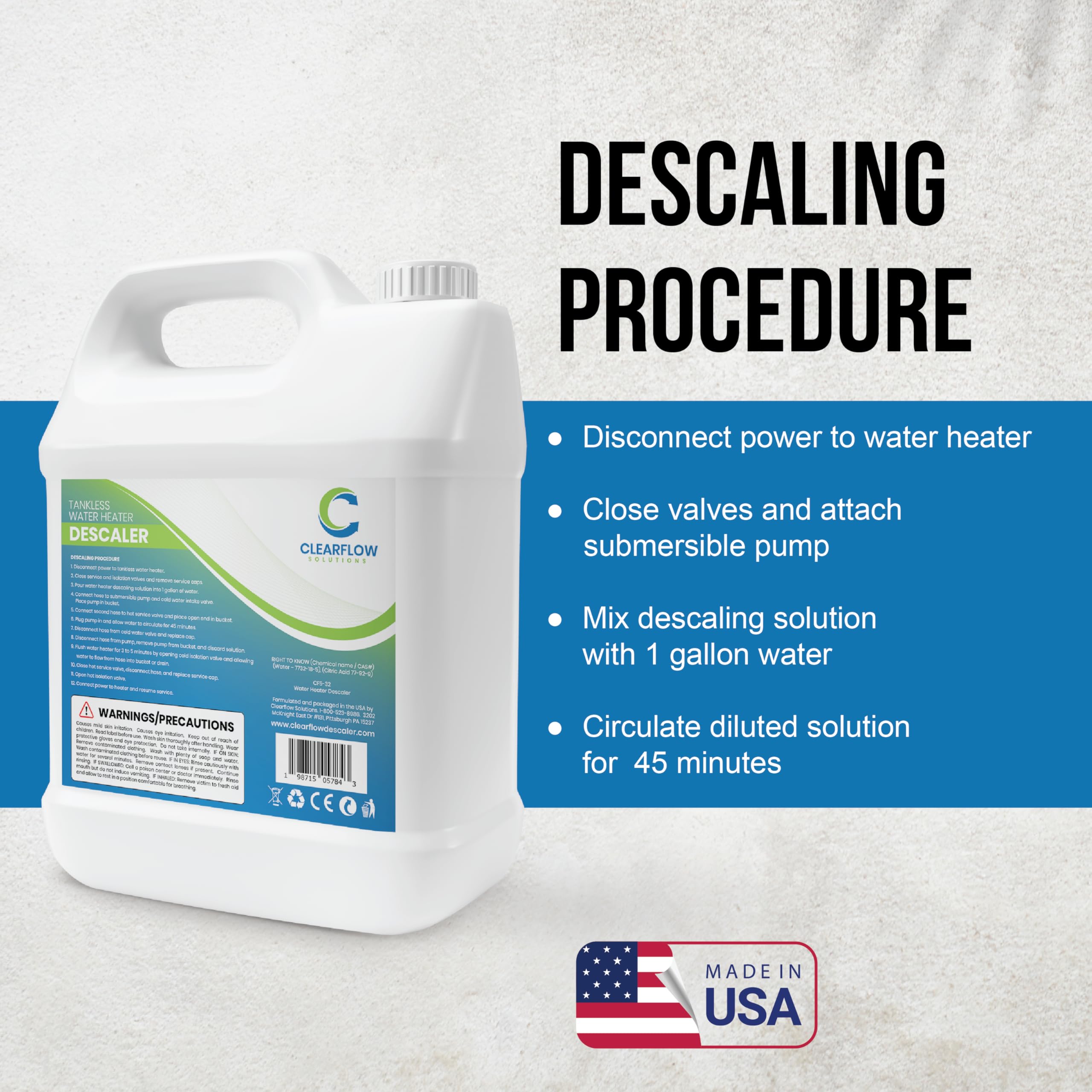 Clearflow Solutions product image highlighting biodegradable formula and eco-friendly design