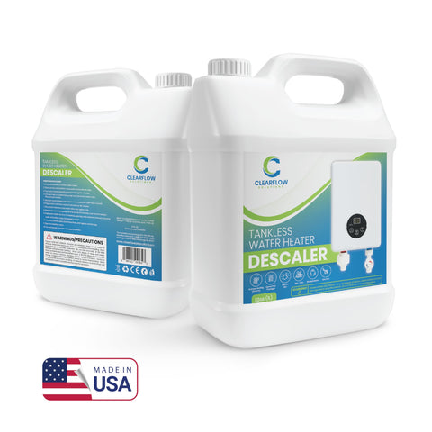 Clearflow Solutions quart bottle with measurement marks showing four treatments per purchase