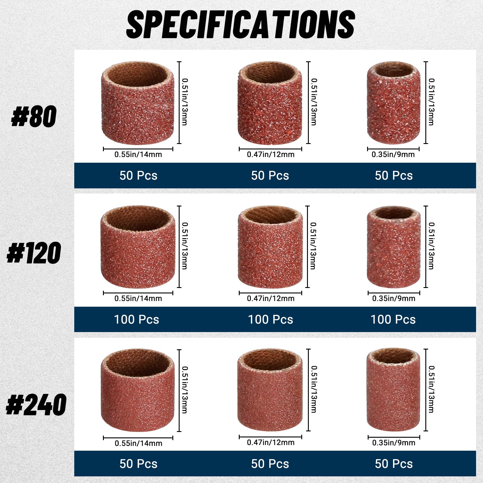 Clebay 80-120-240 grit sanding bands close-up for precise surface smoothing.