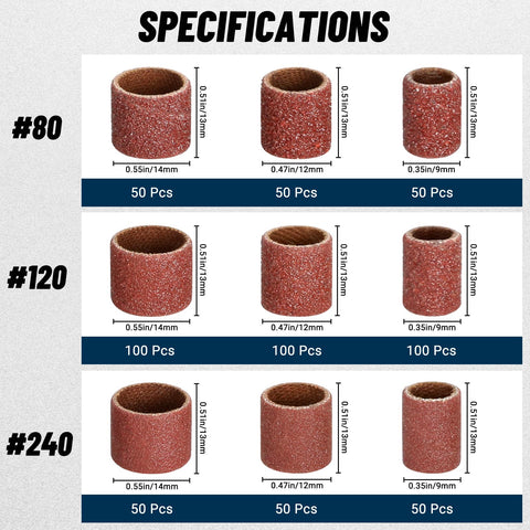 Clebay 80-120-240 grit sanding bands close-up for precise surface smoothing.