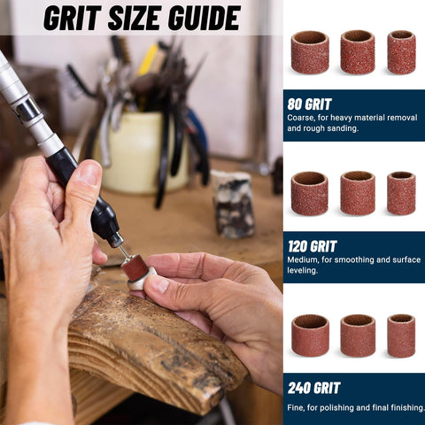 Clebay Dremel-compatible sanding drums fit most rotary tools.