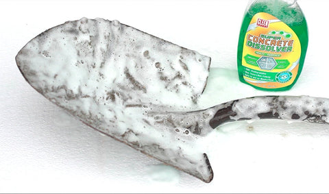 Cleen Products foamy application action clings to vertical concrete for easy cleanup.