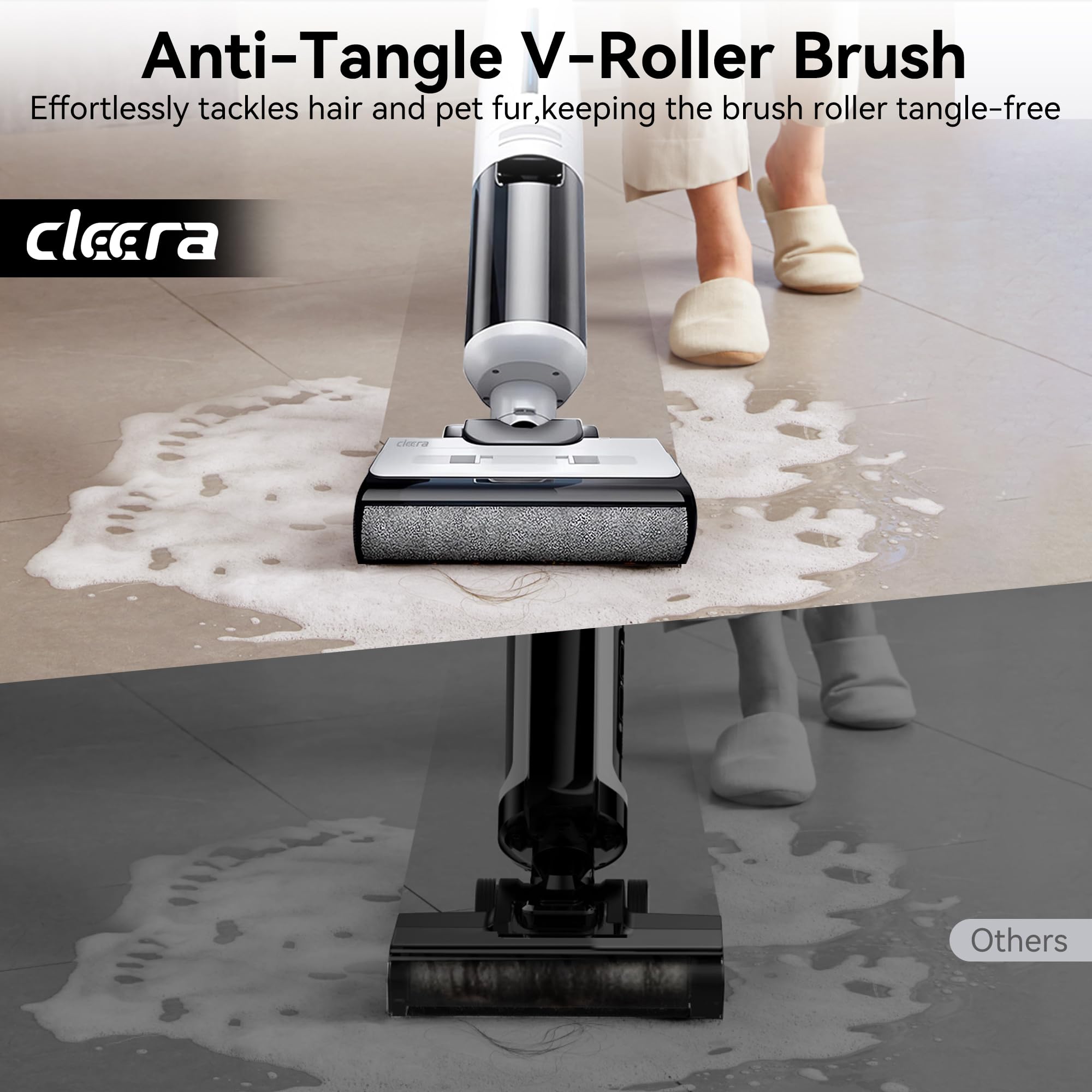 Cleera 2-in-1 vacuum and mop handles debris and washing in one pass.