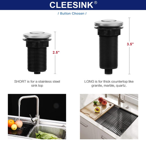 CLEESINK short 2.5-inch button enables quick countertop fit on standard sinks