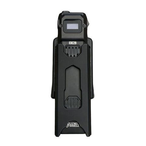 Clip & Carry EDC29 holster front view with secure locking for belt carry.