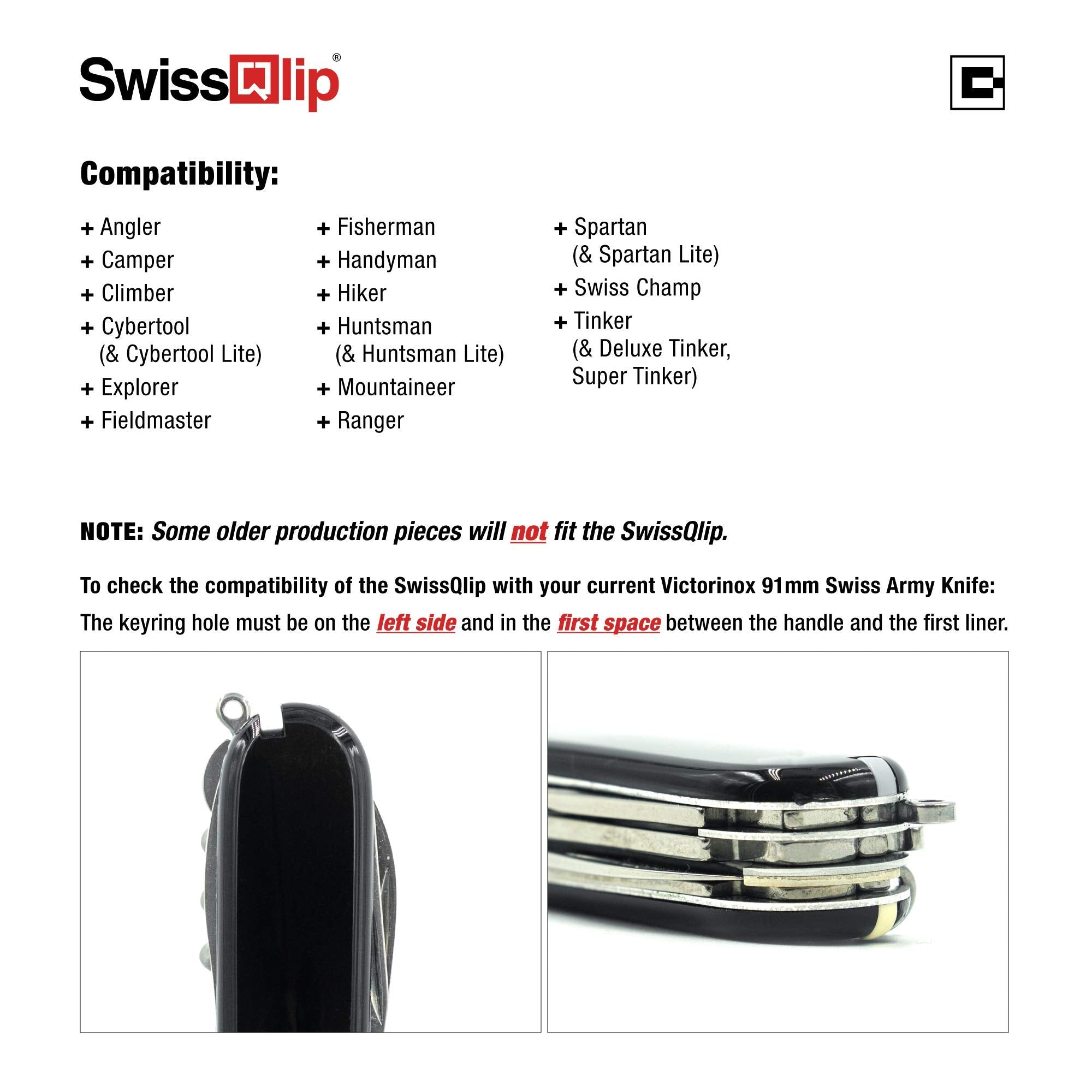 SwissQlip compatible with most 91mm Victorinox models for versatile carry