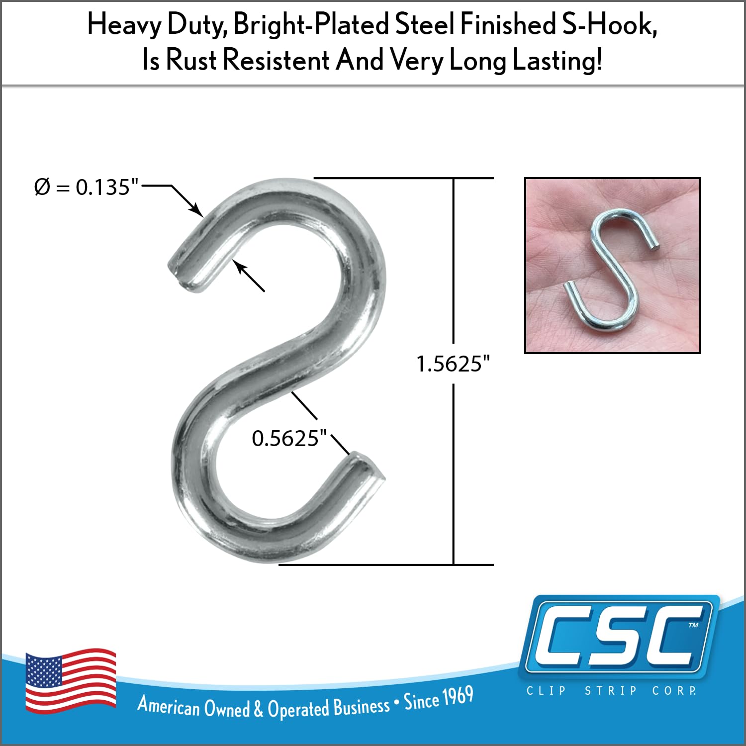 Clip Strip S Hooks metal detail highlighting corrosion-resistant steel for long-lasting use