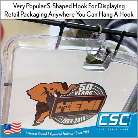Clip Strip S Hooks retail rack display illustrating easy product hanging