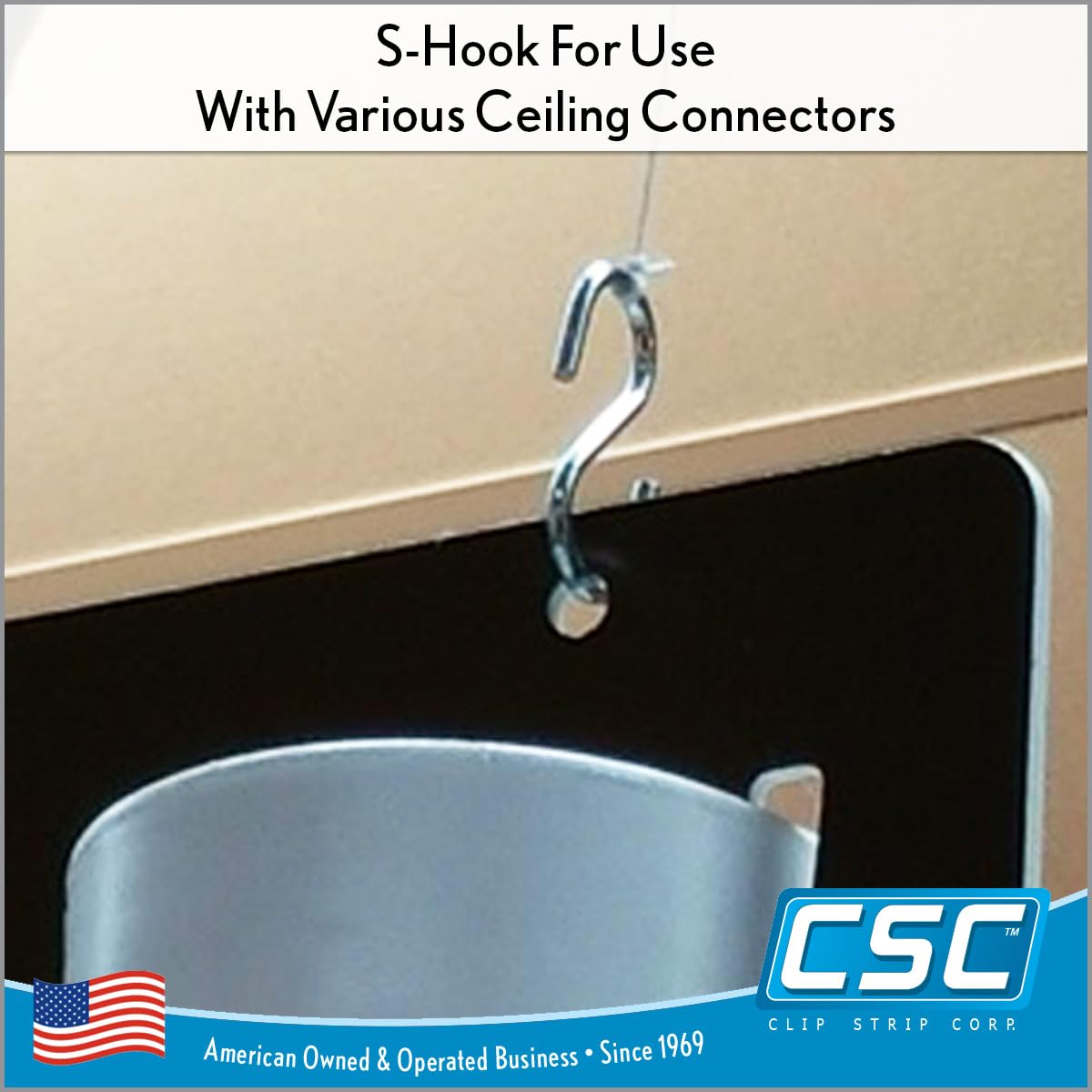 Clip Strip S Hooks sign display setup demonstrating sturdy support for retail signs