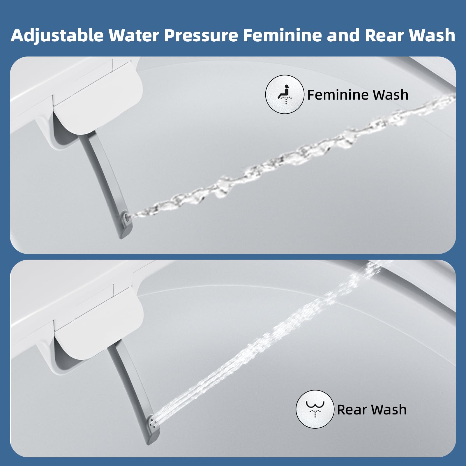 Clirass bidet seat adjustable-water-pressure for personalized cleansing feel.