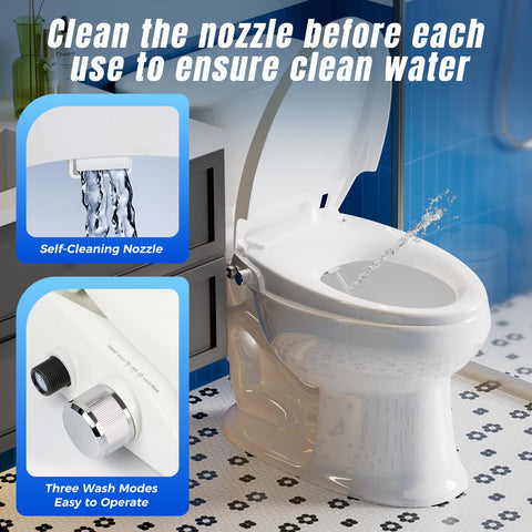 Clirass elongated bidet seat rear wash delivering higher pressure for deep cleaning