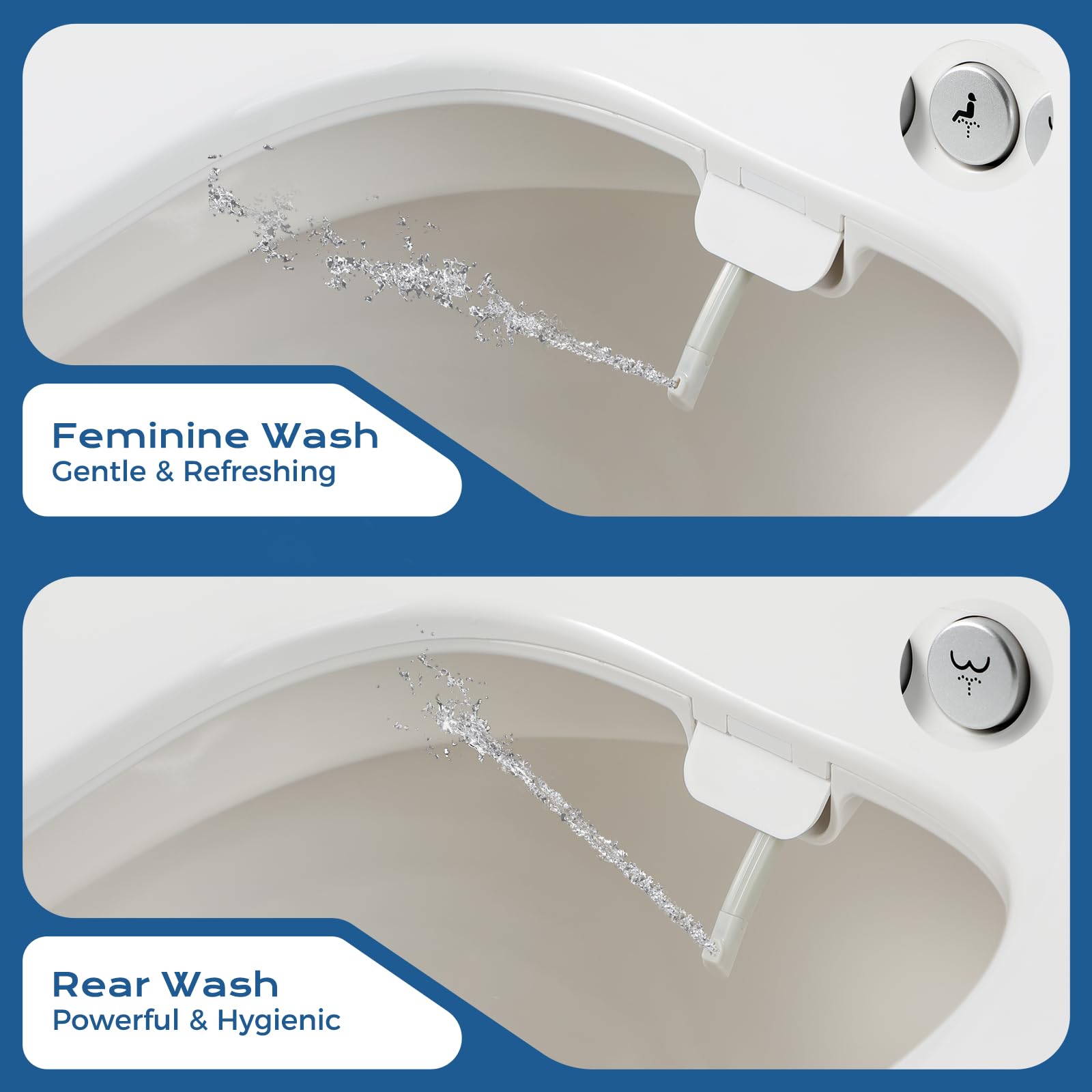 Clirass bidet seat rear wash provides thorough cleansing and refreshing comfort.