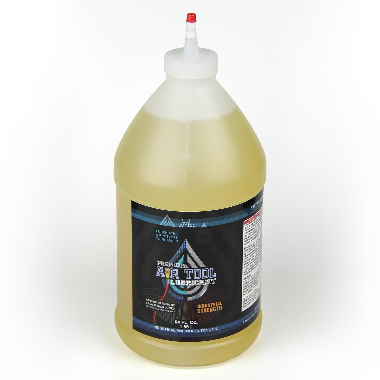 CLIsyntec Premium Air Tool Lubricant 64oz bottle protects tools during heavy use.