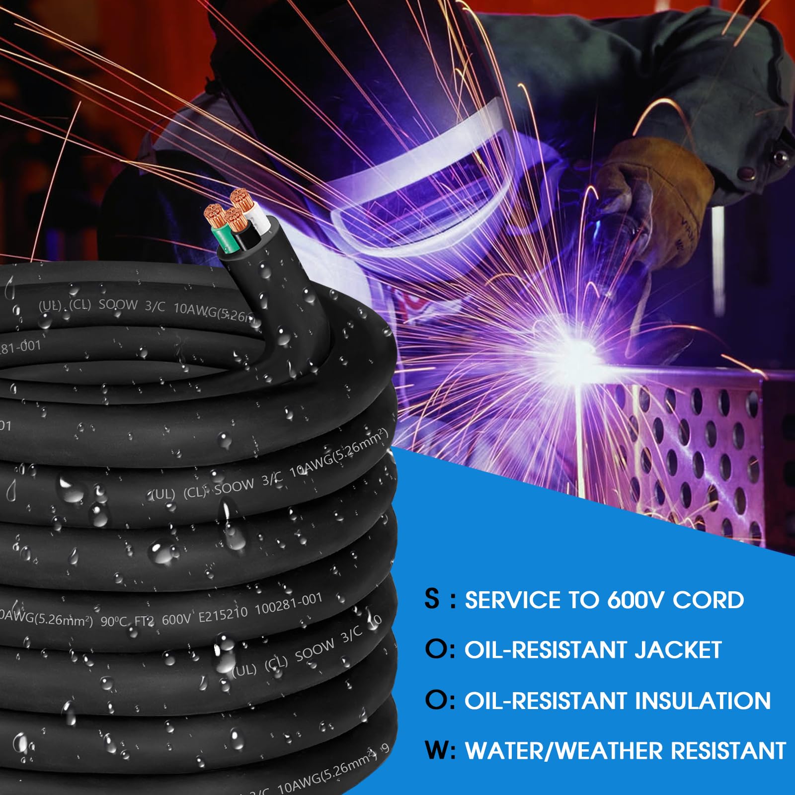 CLLOMAGY 600V-rated SOOW cable suitable for higher voltage loads.