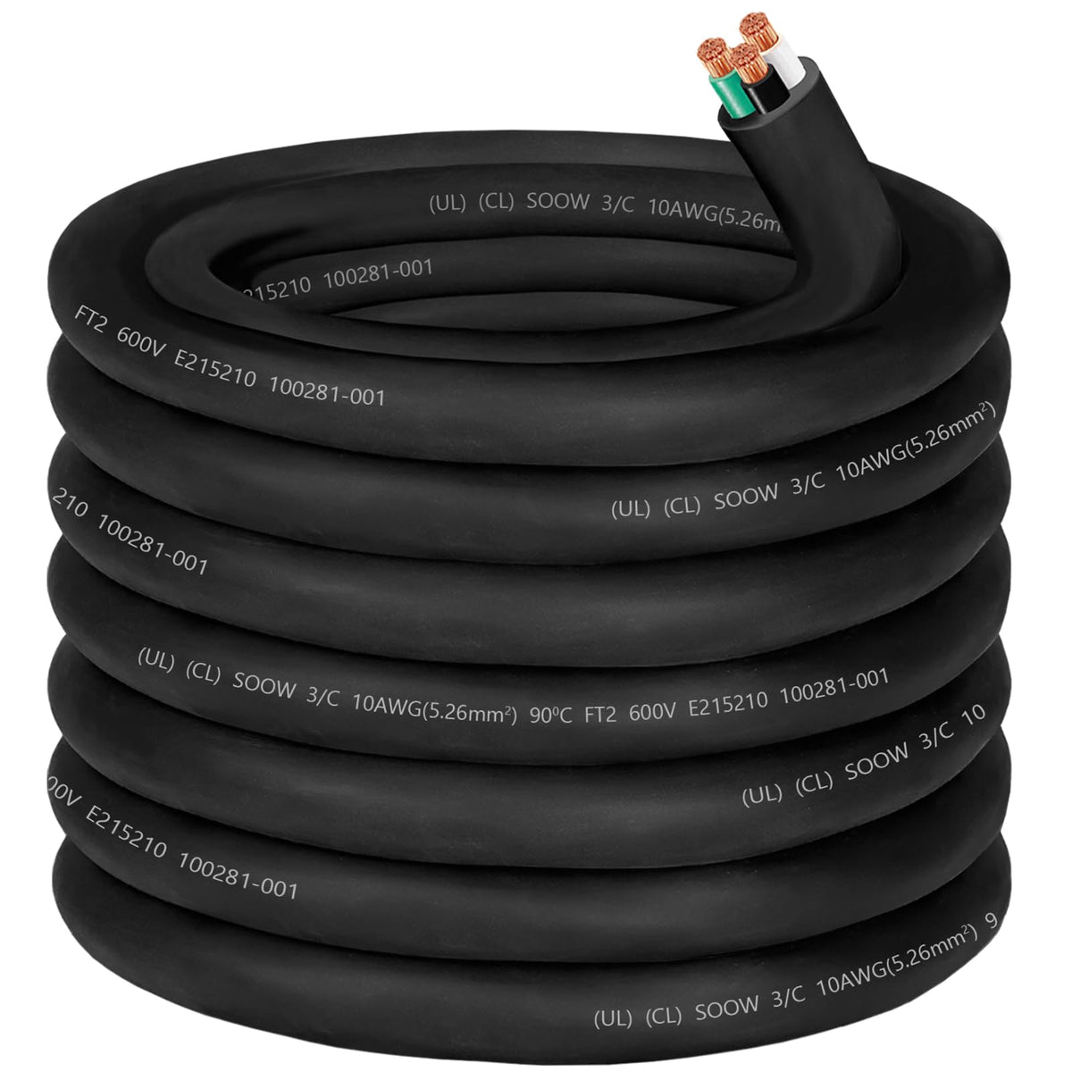 CLLOMAGY 10 AWG SOOW cable outer insulation for outdoor durability and oil resistance.
