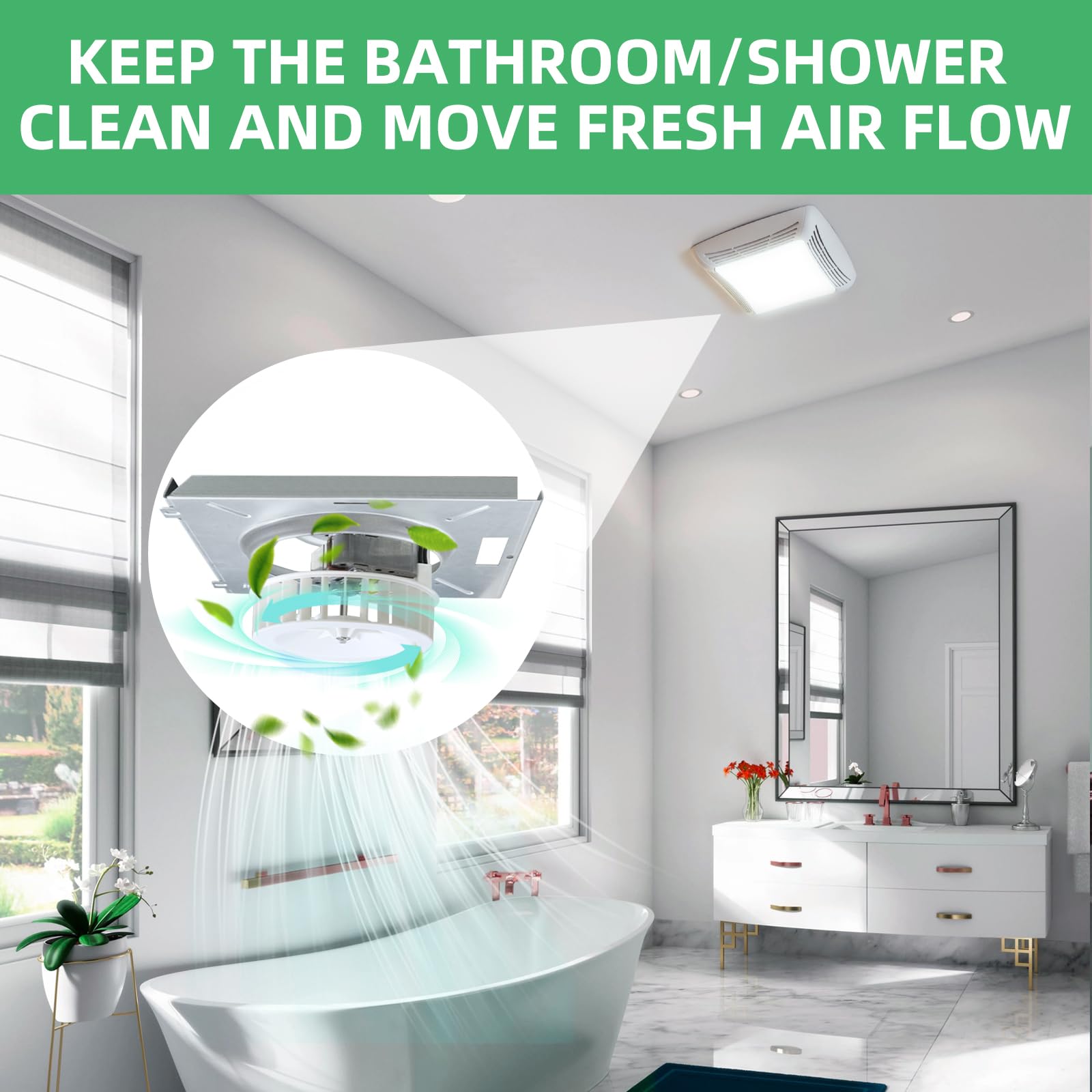CLLOMAGY 70 CFM air flow improves bathroom ventilation after showers.