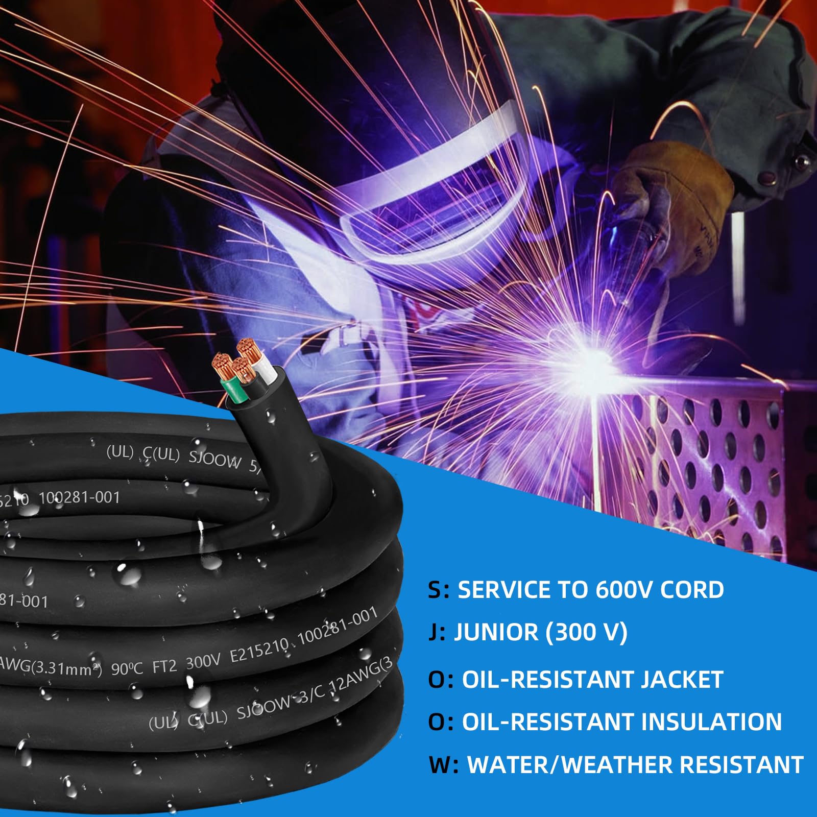 CLLOMAGY oil and water resistant jacket protects the cord in harsh conditions