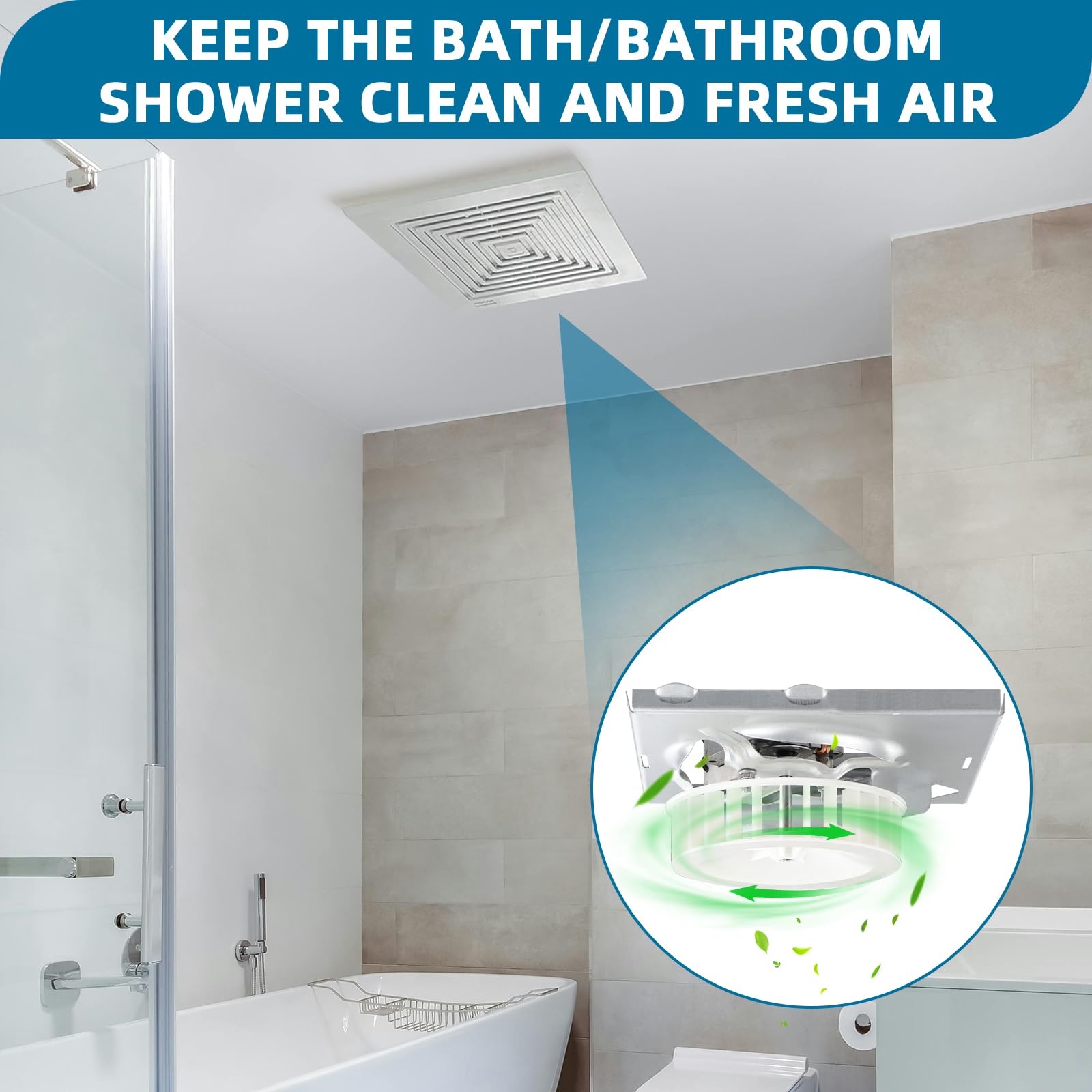 CLLOMAGY quiet operation highlight suggests calmer bathroom mornings with reduced fan noise