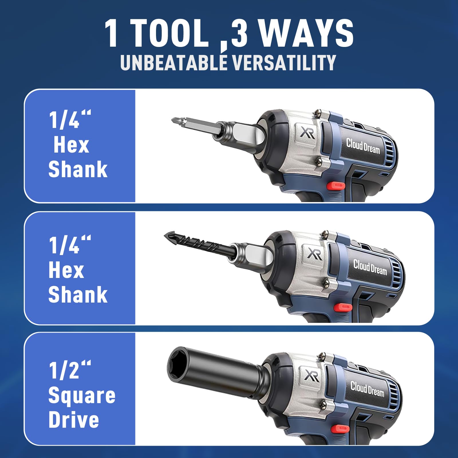 CloudDream impact wrench with one-quarter-inch chuck for small bit work