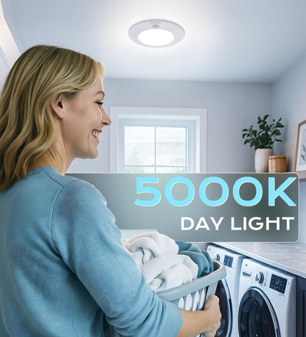 Cloudy Bay LED flush-mount 6.5-inch ceiling light provides bright 5000K daylight.