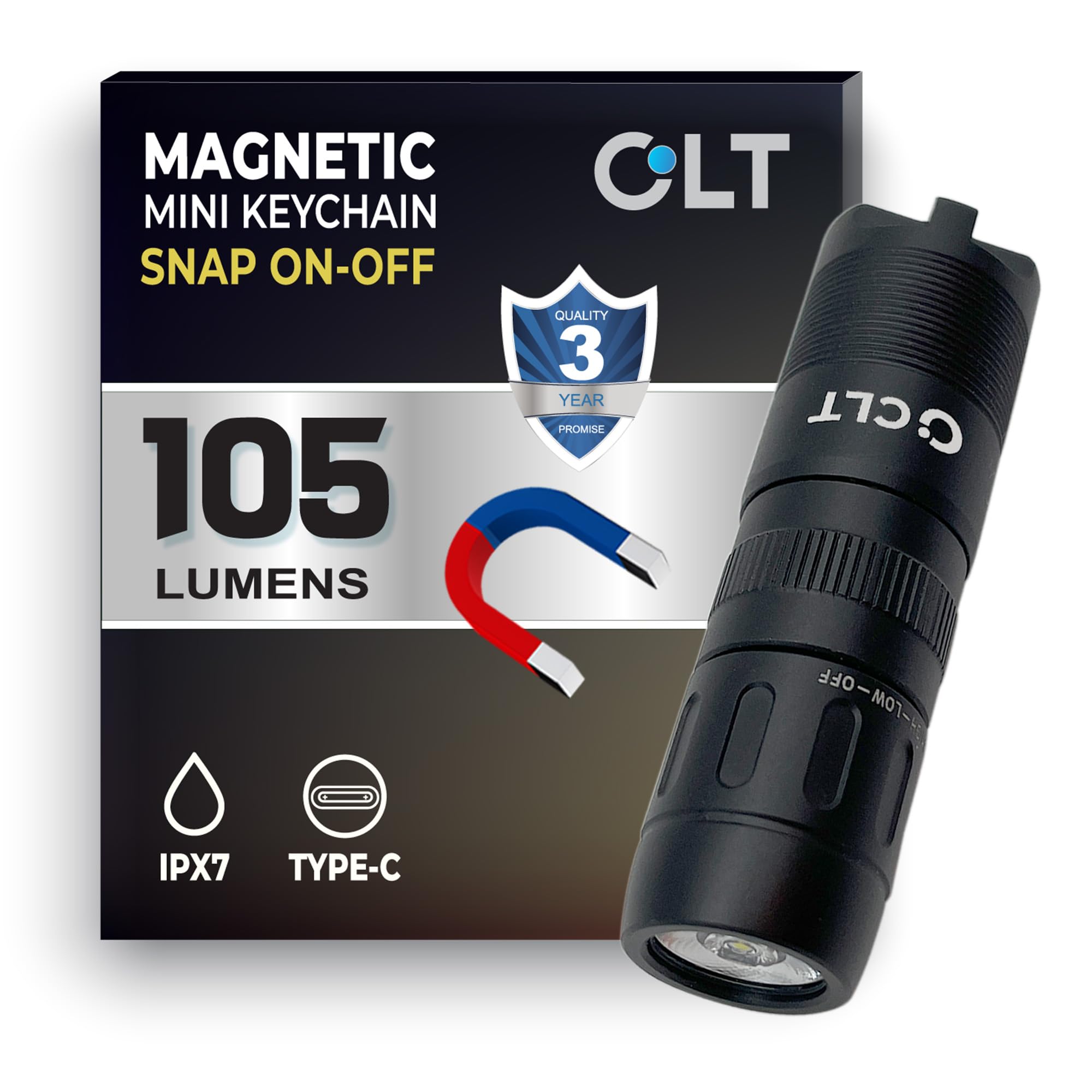 CLT Mini EDC front view shows compact, rugged keychain flashlight for on-the-go use.