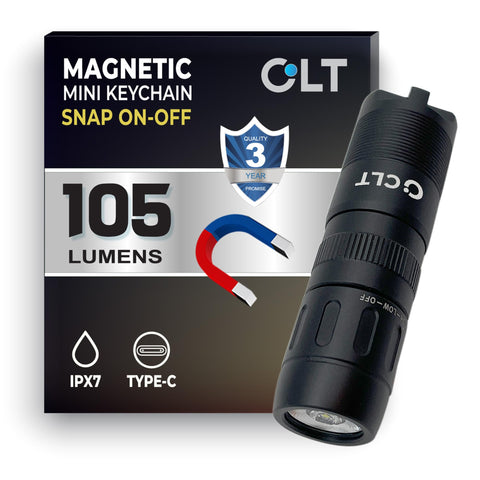 CLT Mini EDC front view shows compact, rugged keychain flashlight for on-the-go use.