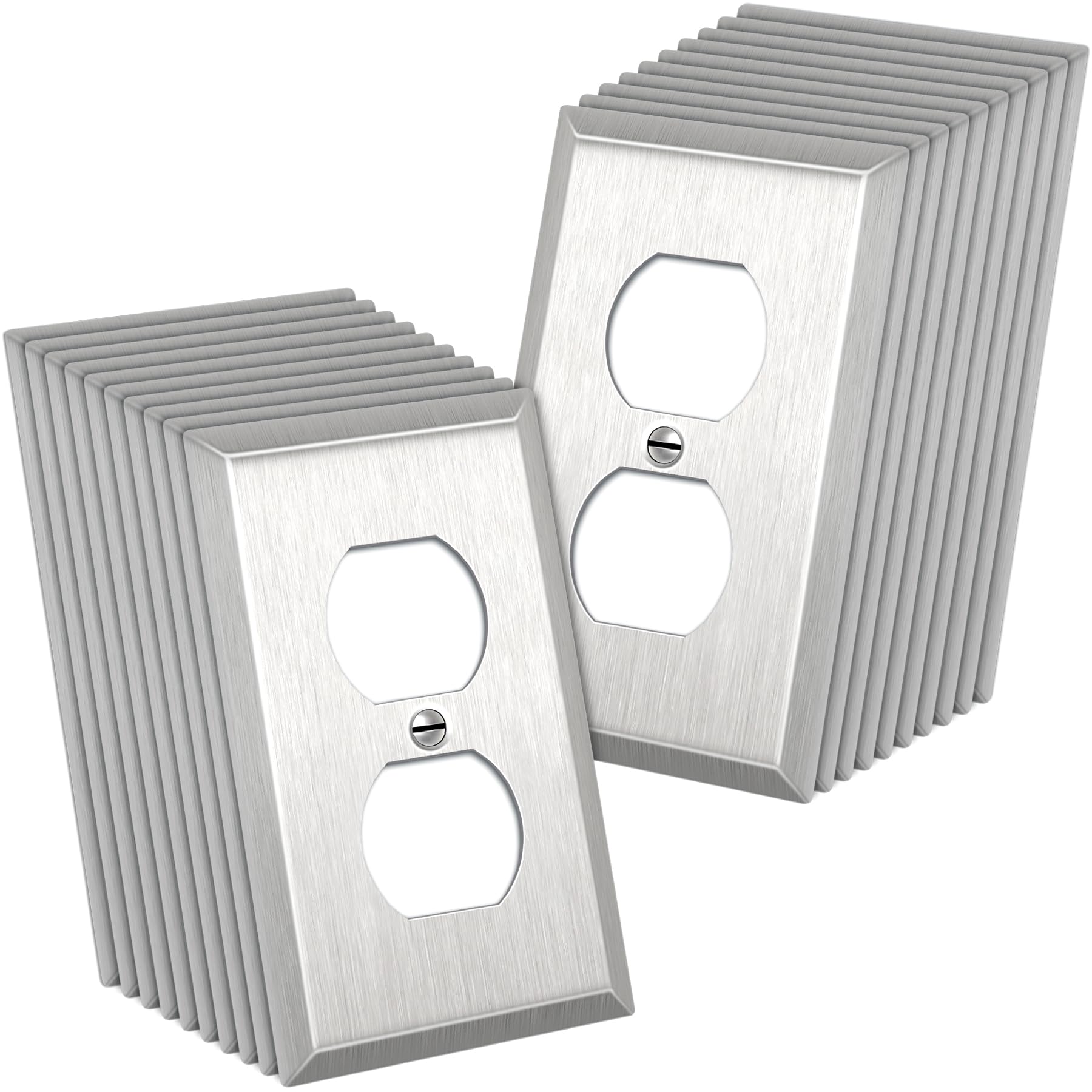 CML Duplex wall plate 1-gang in brushed silver front view, showcasing durability