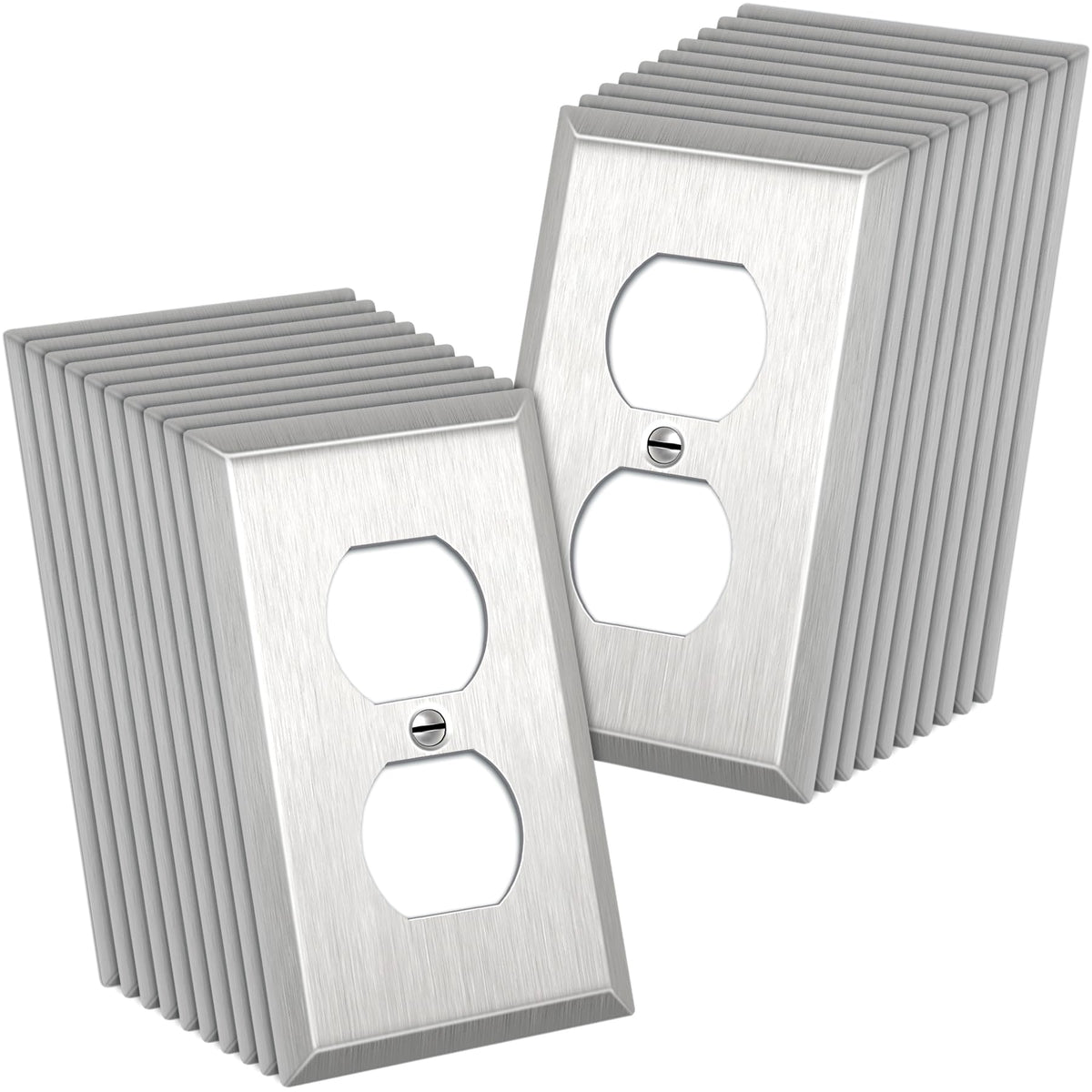 CML Duplex wall plate 1-gang in brushed silver front view, showcasing durability