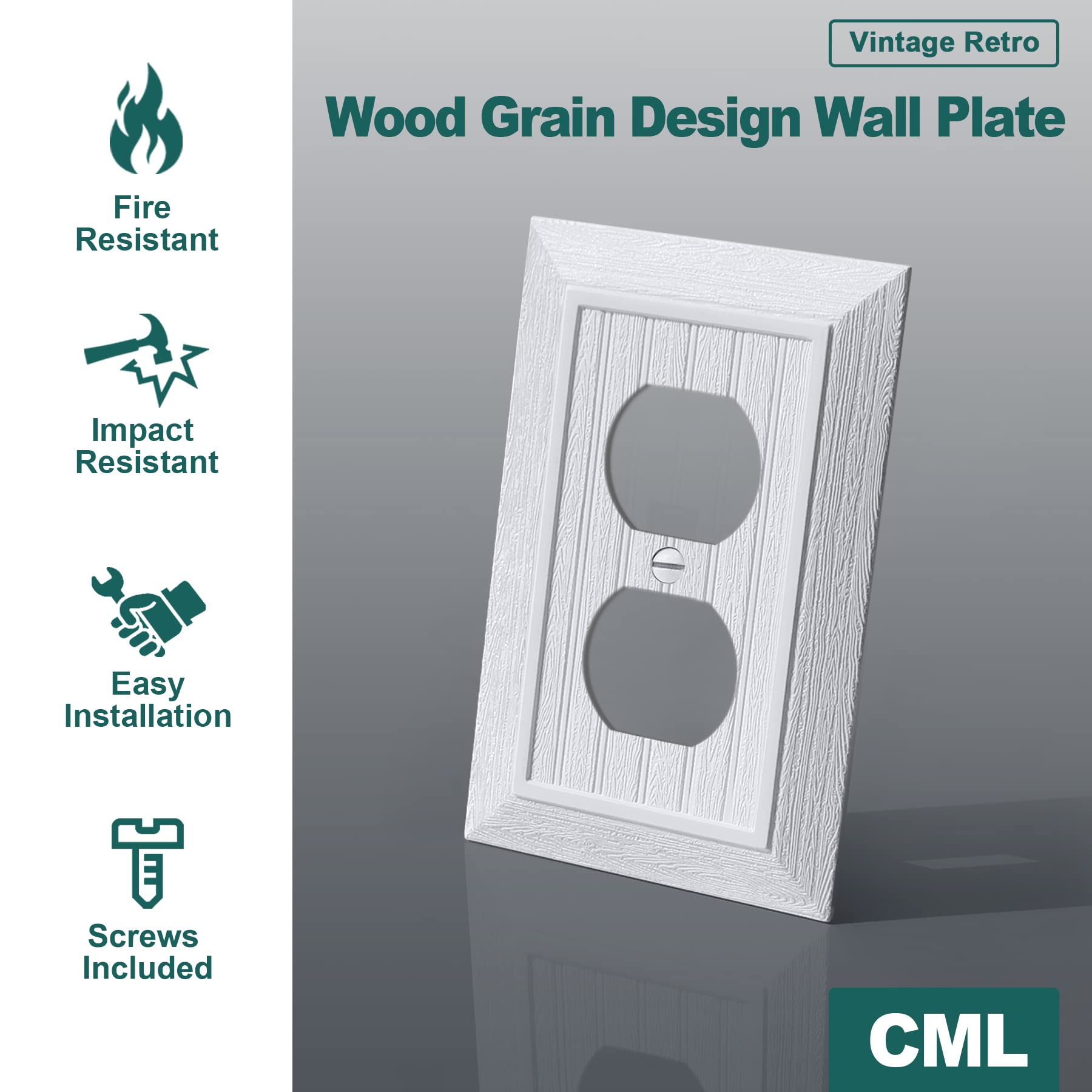 CML Hardware wall plate with wood grain finish elevates rustic interiors.