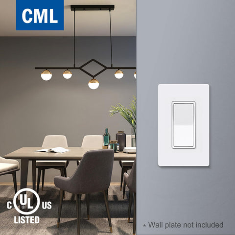 CML Decorator Wall Switch quick-push-in terminals for 14 AWG solid copper.