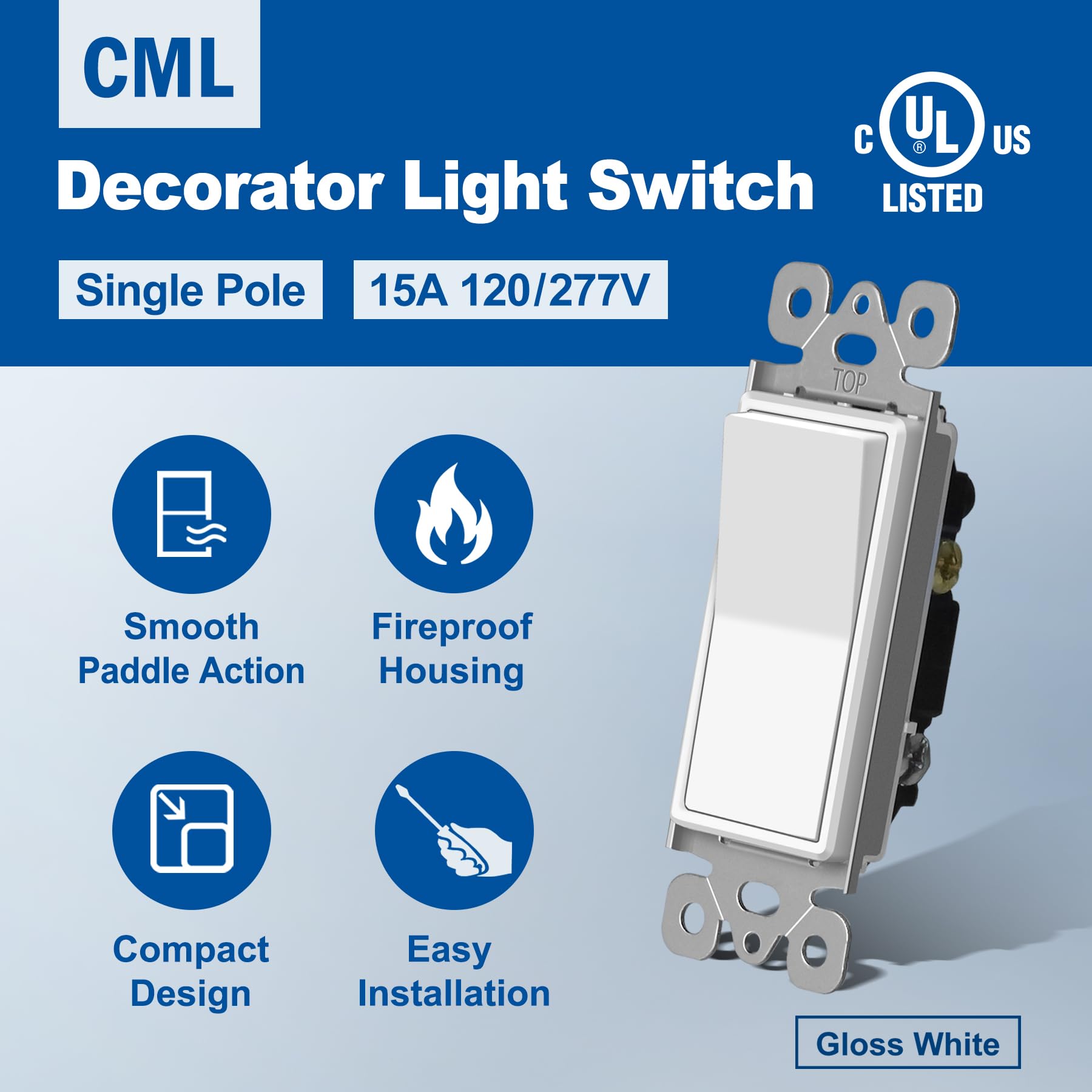 CML Decorator Wall Switch side view showing rugged polycarbonate body.